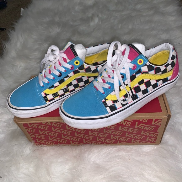 multi colored checkerboard vans old skool